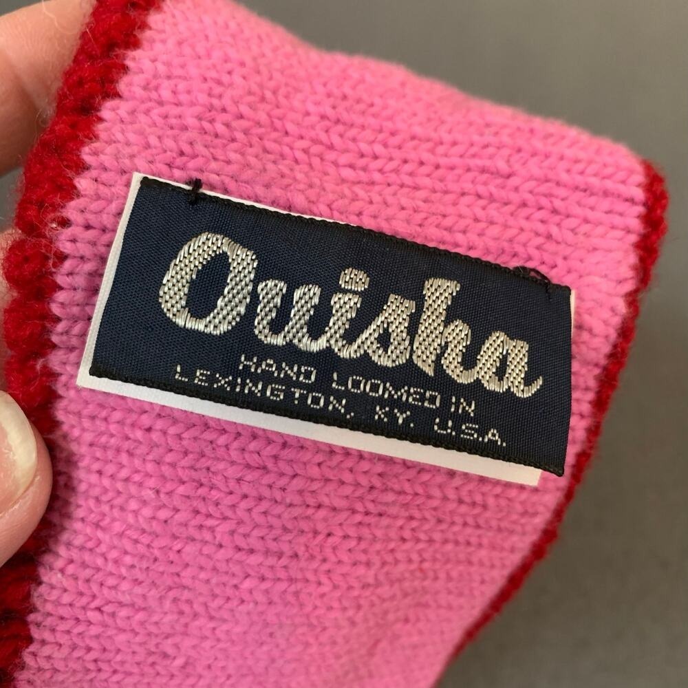 Vtg Ouisha Wool Headband Ear Warmer Hand Loomed Pink Blue Running Dogs KY USA - Picture 4 of 8